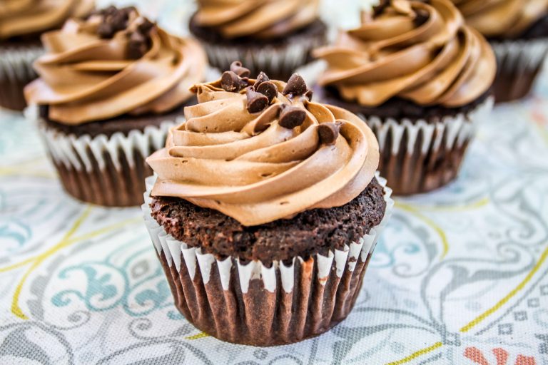 chocolate cupcake with brown icing